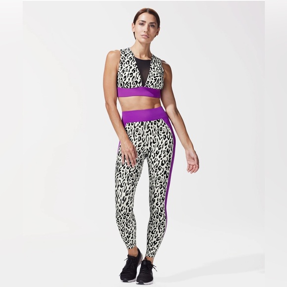 POLARIS LEOPARD PRINT LONGLINE BRA & LEGGING - IVORY ORCHID - Picture 1 of 6